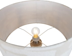 Candeeiro de pé tripé de madeira com abajur listrado branco e bege 50cm - Lou