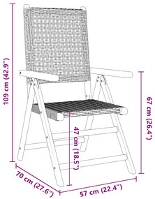 Cadeiras jardim reclináveis 6 pcs vime PE/madeira maciça cinza