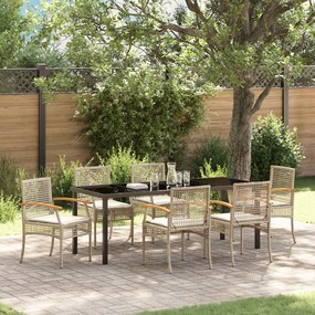 vidaXL Conjunto de Jantar de Jardim com Almofadas Bege Vime Poliéster