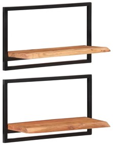 Prateleiras de parede 2 pcs 60x25x35 cm acácia maciça e aço