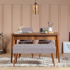 Conjunto de Mesa de Jantar Extensível Vina – Nogueira e Cinza – Mesa 1