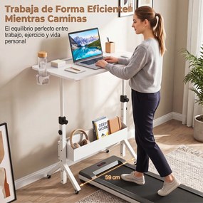 Secretária Móvel, 80 x 40 x 70-117 cm, Regulável em Altura, Branco