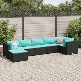 vidaXL 7 pcs conjunto lounge de jardim c/ almofadões vime PE preto