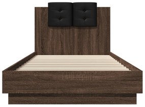Estrutura cama cabeceira/luzes LED 90x200 cm carvalho castanho