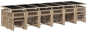 11 pcs conj. jantar jardim c/ almofadões vime PE bege misturado