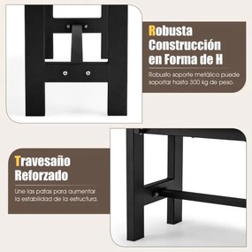 Banco de exterior para 2 pessoas com estrutura metálica de ripas Capacidade 300 kg para Pátio Jardim Varanda 120 x 36 x 40,5 cm Castanho