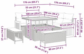 Conjunto de Sofá de Jardim 8 Peças com Almofadas Preto Rattan Sintétic