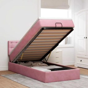 moldura de cama otomana vidaXL com colchão rosa 90x190 cm Veludo