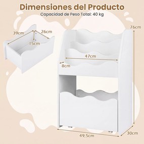 Estante Infantil de Arrumação, 49,5 x 30 x 76 cm, Gaveta Removível com Rodas, Branco
