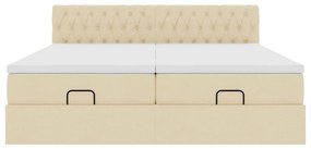 Estrutura de cama otomana com colchões tecido creme 200x200cm