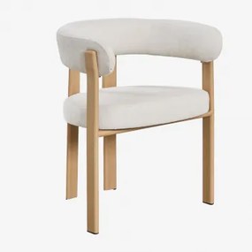 Pack De 4 Cadeiras De Jantar Com Braços Em Tecido Chenille Jolie Madeira Natural & Tecido Chenille Beige Creme - Sklum