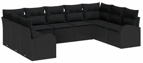 Conjunto de Sofás de Jardim 9 Peças com Almofadas Pretas de Rattan