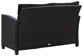 3 pcs conjunto de jantar p/ jardim c/ almofadões vime PE preto