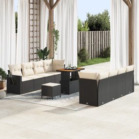 Conjunto de Sofás para Jardim de 11 Peças com Almofadas Preto Rattan S