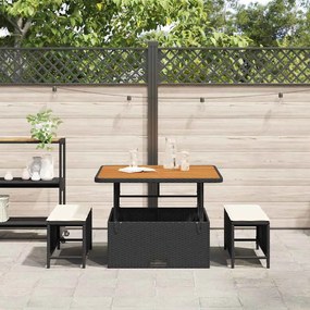 Conjunto de Jantar de Jardim com 3 Peças e Almofadas Preto em Rattan P