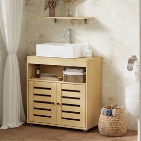 Armário de lavatório (NÃO INCLUIDO) com 2 portas, 30 × 60 × 63 cm, para lavatórios sem coluna, amarelo amêndoa