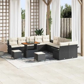 Conjunto de Sofá de Jardim vidaXL com 13 Peças Almofadas Preto Rattan Poliéster