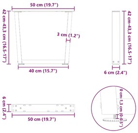 Mesa de jantar pernas 2pcs forma V 50x(42-43,3)cm aço antracite