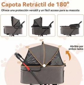 Carrinho duplo para animais de estimação 3 em 1, dobrável, com 2 caixas de transporte removíveis, assentos tipo cadeira de carro, 4 rodas, bloqueio de