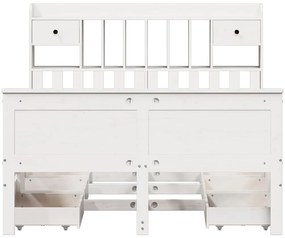 Cama com estante sem colchão 140x190 cm pinho maciço branco