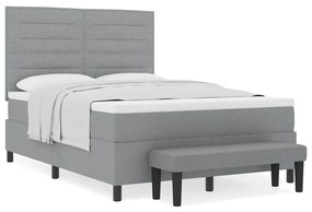 Cama Box Spring com Colchão e Banco Cinza Claro 140x200 cm Tecido