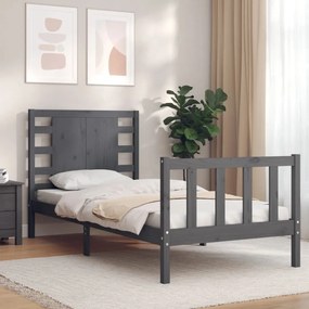 vidaXL Estrutura de cama com cabeceira 90x200 cm madeira maciça cinza