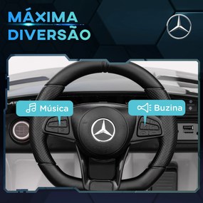 Carro Elétrico para Crianças Carro Mercedes-Benz AMG GTR com Bateria 12V Faróis  Buzina e Música 108x67x46 cm Branco