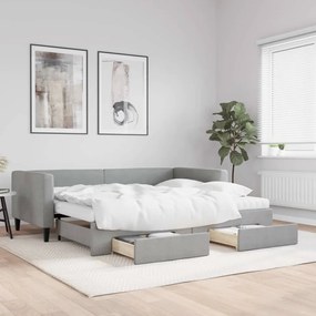 vidaXL Sofá-cama c/ gavetão e gavetas 90x200 cm tecido cinzento-claro