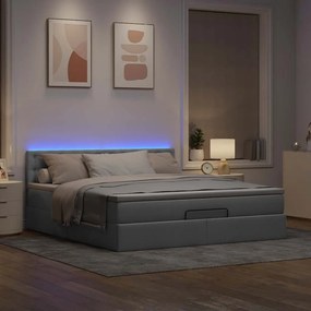 Cama Otomana com colchão &amp; LEDs 180x200cm tecido cinzento claro