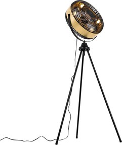 Ventilador de chão preto com dourado 4 luzes regulável - Kim