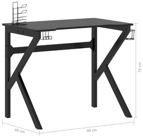 Secretária de gaming c/ pernas em forma de K 90x60x75 cm preto