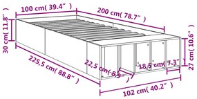 Estrutura cama 100x200 cm derivados de madeira cinzento sonoma