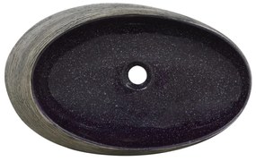 Lavatório de bancada oval 59x40x14 cm cerâmica roxo e cinza