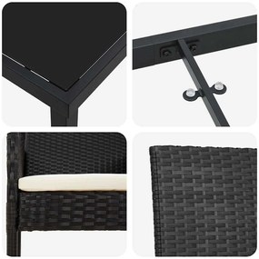 Conjunto de Jantar de Jardim com 5 Peças e Almofadas Preto Polyrattan