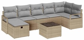 Conjunto de Sofá de 8 Peças para Jardim com Almofadas Bege de Poliratt