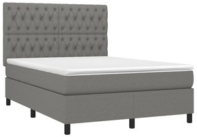 Cama box spring c/ colchão e LED 140x190 cm tecido cinza-escuro