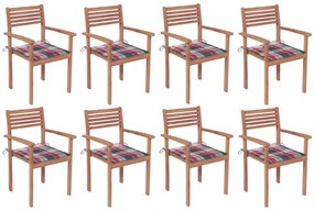 Cadeiras de jardim empilháveis c/ almofadões 8 pcs teca maciça