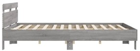Estrutura cama c/ cabeceira/luzes LED 200x200cm cinzento sonoma