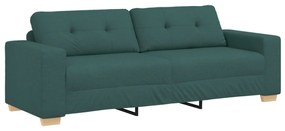 Conjunto de Sofá de 3 Peças com Almofadas - Tecido Verde Escuro