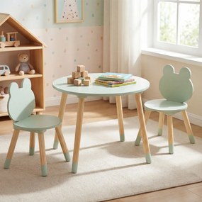 Conjunto de mesa e cadeiras crinças em forma de rã, com pernas de madeira, para sala de aula, creche, casa, trabalhos manuais e aprendizagem, a partir