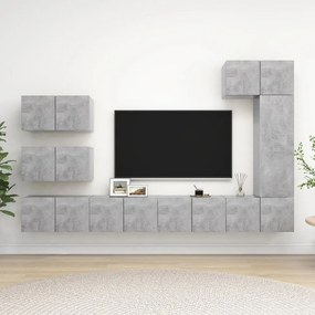 8 pcs conjunto de móveis de TV derivados madeira cinza cimento
