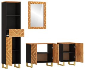 4 pcs conjunto de móveis p/ WC mangueira maciça castanho/preto