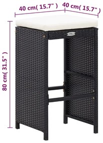 7 pcs conjunto bar para jardim c/ almofadões vime PE preto