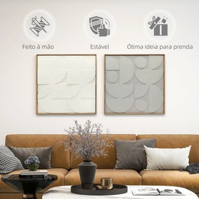 Decoração de Parede em Madeira 3D Conjunto de 2 Peças com 80 cm e Padrões Geométricos Branco