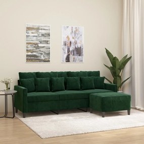 vidaXL Sofá de 3 lugares com apoio de pés 180 cm veludo verde-escuro