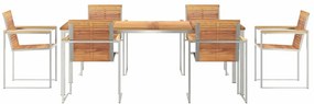 Conjunto de Jantar de Jardim 7 Peças em Madeira Sólida, Teak e Aço Ino