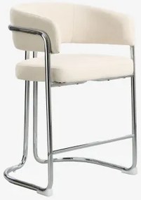 Banqueta Alta Com Encosto Estofado E Estrutura Em Ferro Zantria ↑65 Cm & Chenille Bege Creme - Sklum
