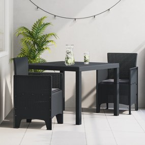 vidaXL Conjunto de Jantar de 3 Peças com Almofadas Antracite Rattan Polir