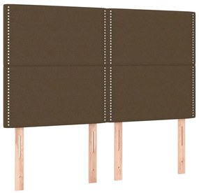 Cama box spring c/ colchão/LED 140x190cm tecido castanho-escuro