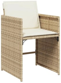 9 pcs conjunto de jantar p/ jardim com almofadões vime PE bege